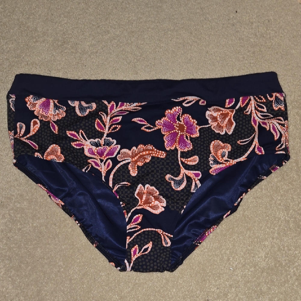 Lands' End Floral Bikini Bottom - Navy and Pink